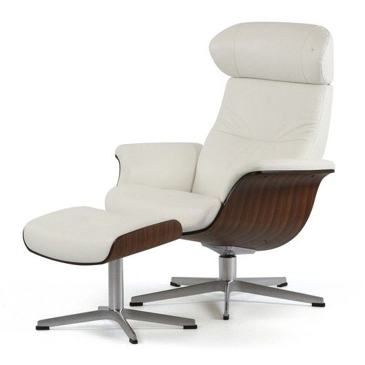 Sillón Relax Piel Blanca Madera Nogal, 80 Cm