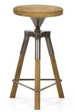 Taburete Bar Regulable Vintage Madera Pino Acero, 84 Cm