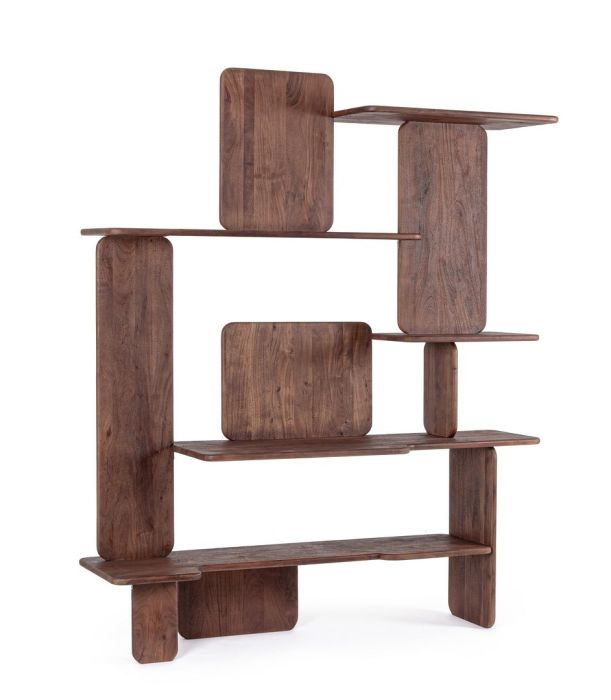 Librería nórdica en madera de acacia marrón arenado.