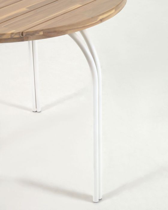 Mesa Redonda Exterior Madera Natural Acero Blanco, 90 Cm