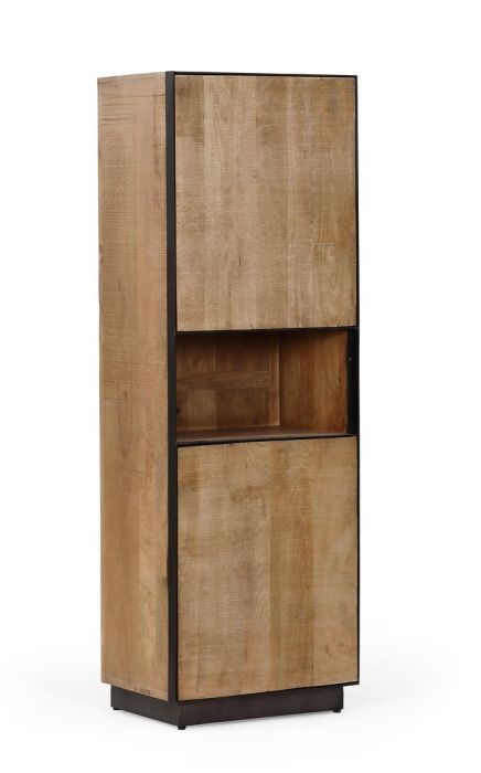Armario 2 puertas industrial moderno en madera de mango natural y detalles en acero negro.