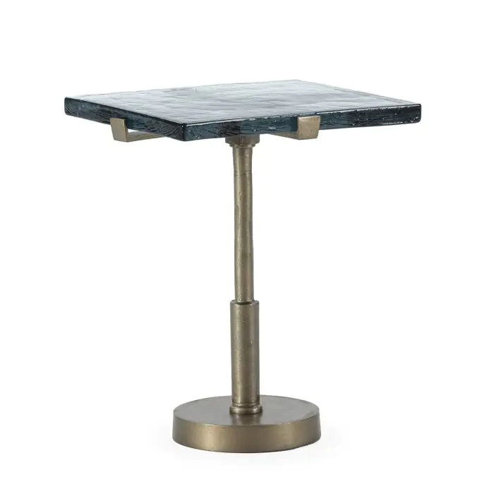 Mesa Auxiliar de Vidrio Rústico y Metal en Transparente/Dorado Antique, 41 Cm.