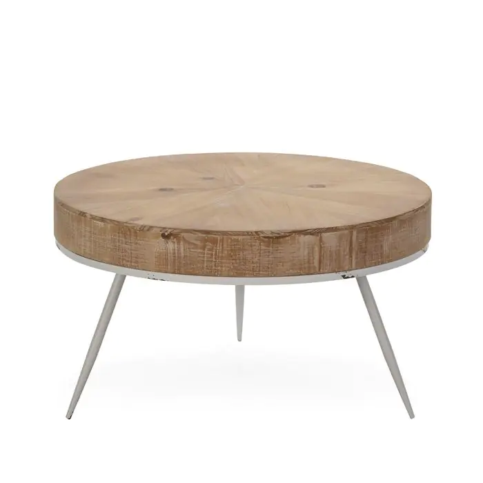 Mesa Centro Madera Metal Blanco/Decapado, 80 Cm