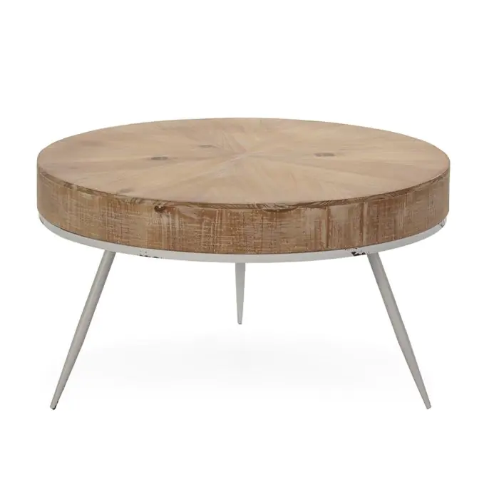 Mesa Centro Madera Metal Blanco/Decapado, 80 Cm