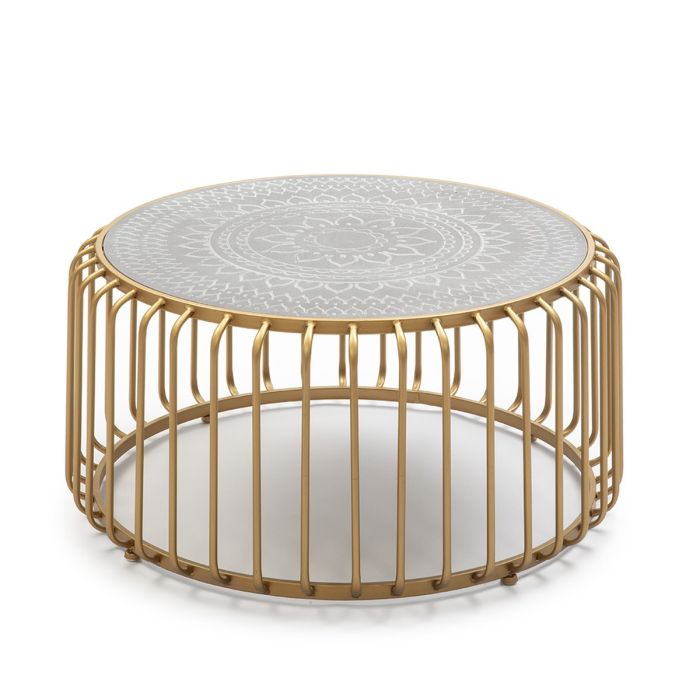 Mesa de Centro Oriental en Metal dorado y DM gris.