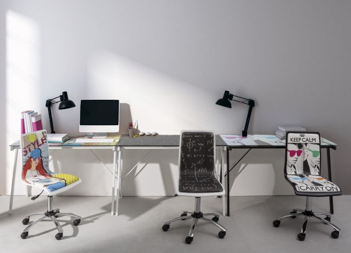 Escritorio Matemáticas Acero Blanco Mate Vidrio Templado, 113 Cm