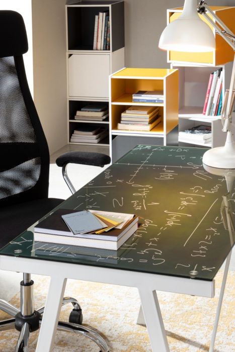Escritorio Matemáticas Acero Blanco Mate Vidrio Templado, 113 Cm