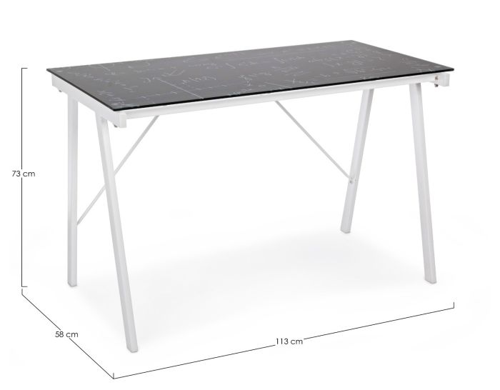 Escritorio Matemáticas Acero Blanco Mate Vidrio Templado, 113 Cm