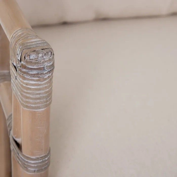 Sofá 2 Plazas Cojín Beige Rattán Natural, 127 Cm