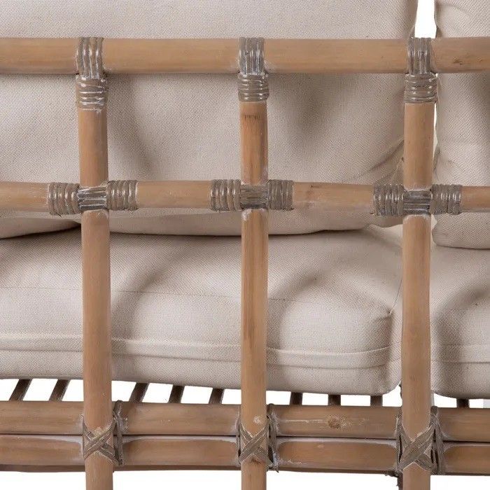 Sofá 2 Plazas Cojín Beige Rattán Natural, 127 Cm