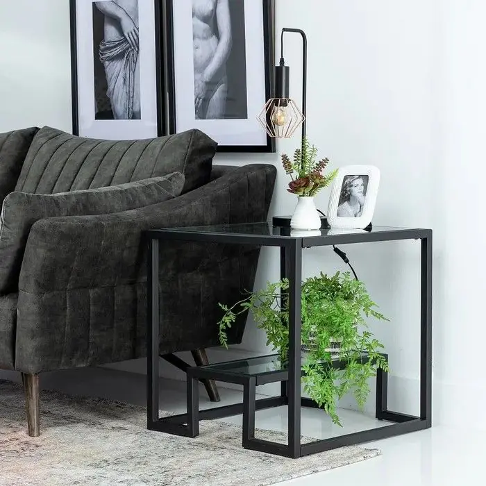 Mesa Auxiliar Metal Negro Cristal
