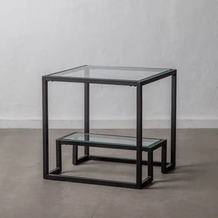 Mesa Auxiliar Metal Negro Cristal, 60 Cm