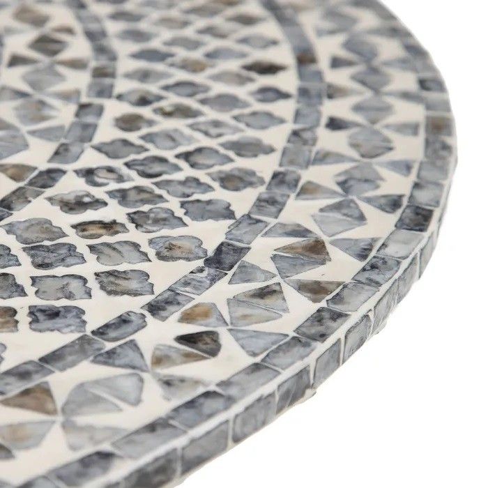 Mesa Auxiliar Redonda Mosaico Blanco Gris, 77 Cm