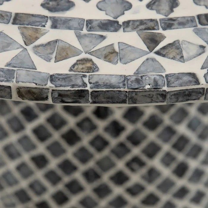 Mesa Auxiliar Redonda Mosaico Blanco Gris, 77 Cm