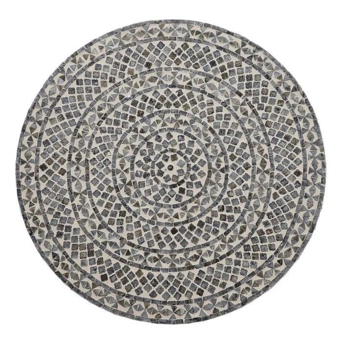 Mesa Auxiliar Redonda Mosaico Blanco Gris, 77 Cm