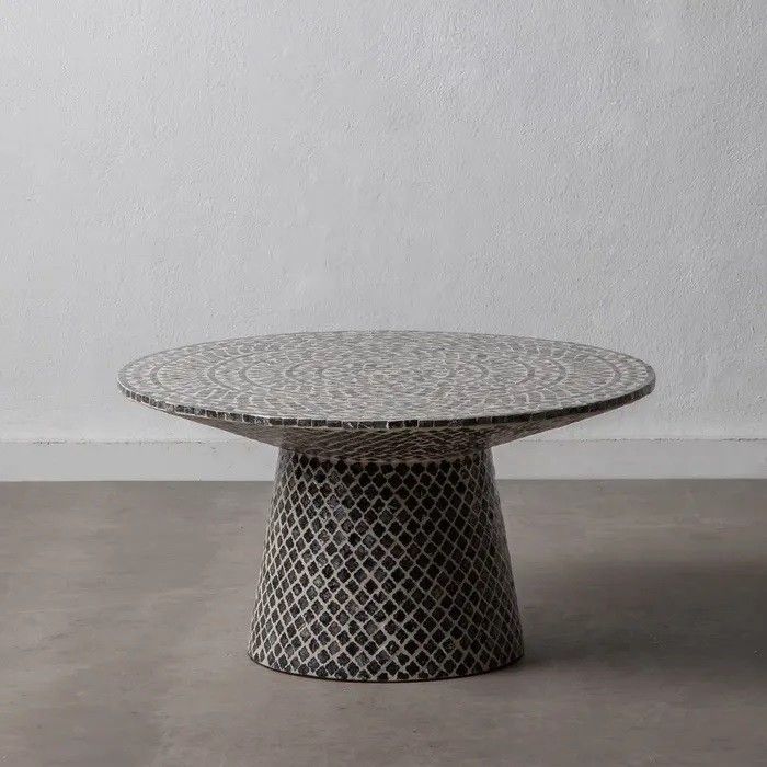 Mesa Auxiliar Redonda Mosaico Blanco Gris, 77 Cm