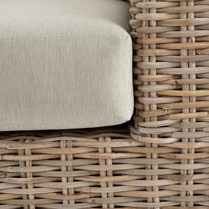 Sofá 2 Plazas Tejido Beige Rattán Natural, 198 Cm