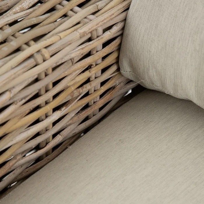 Sofá 2 Plazas Tejido Beige Rattán Natural, 198 Cm