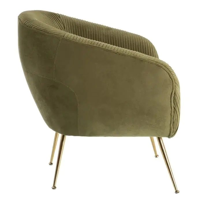 Sillón Art Decó Terciopelo Verde Metal Dorado, 74 Cm