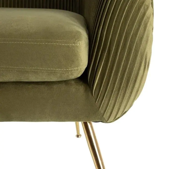 Sillón Art Decó Terciopelo Verde Metal Dorado, 74 Cm