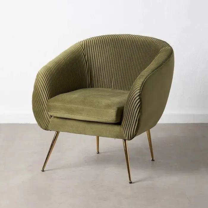Sillón Art Decó Terciopelo Verde Metal Dorado, 74 Cm