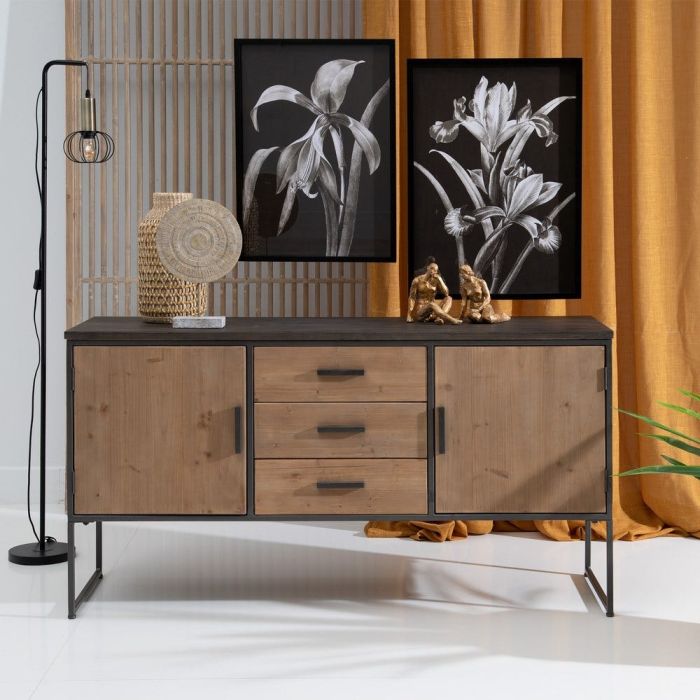Aparador Negro Natural Madera Metal, 146 Cm