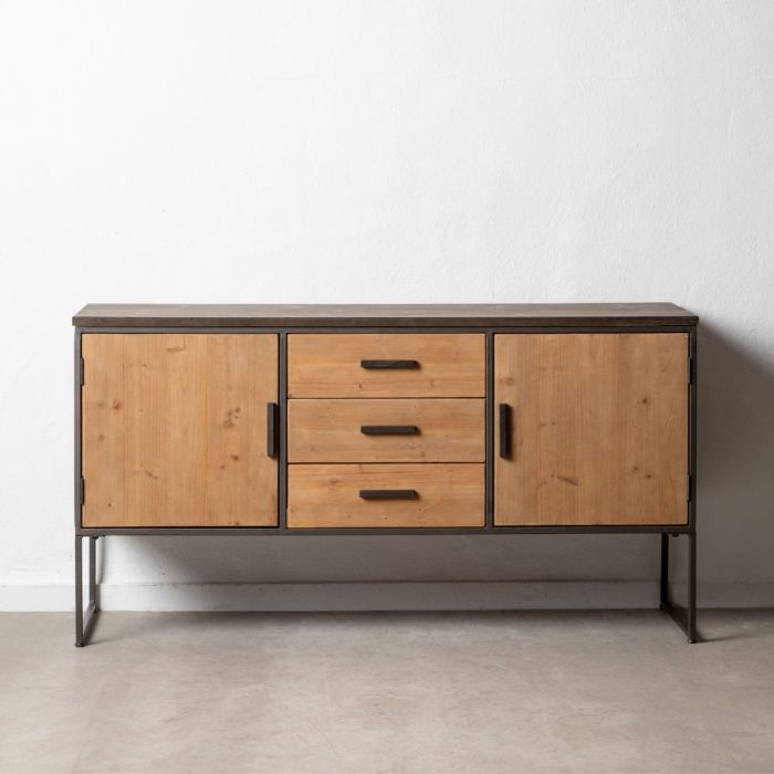 Aparador Negro Natural Madera Metal, 146 Cm