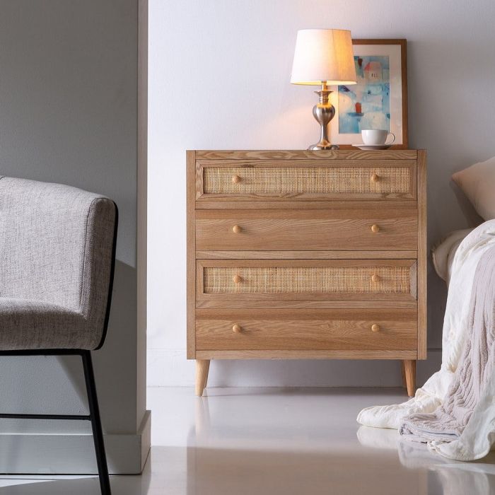 Cómoda Nórdico Madera Ratan Natural 80 Cm