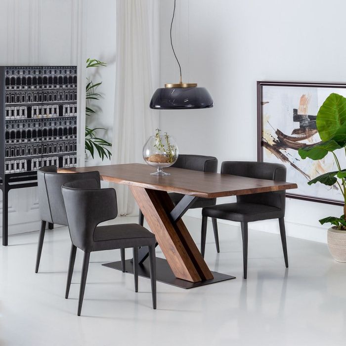 Mesa Comedor Estilo Moderno Madera Acacia Metal Negro, 180