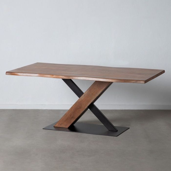 Mesa Comedor Estilo Moderno Madera Acacia Metal Negro, 180