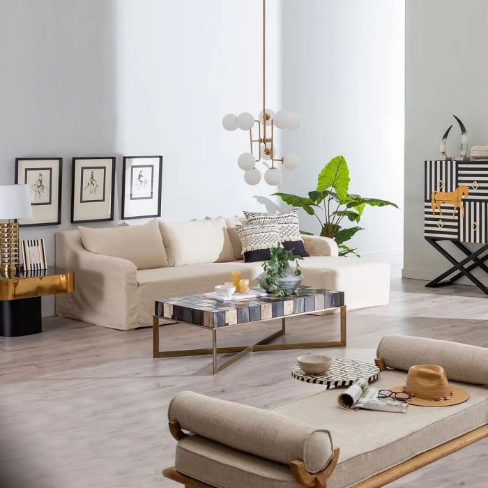 Sofá Chaise Lounge Tejido Beige Salón, 249 Cm