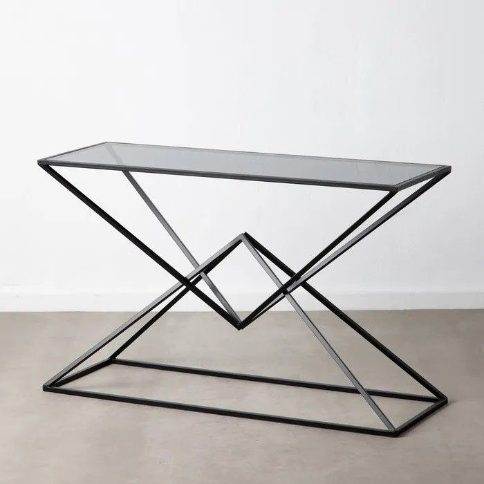 Consola Estilo Moderno Negro Cristal Hierro, 127 Cm
