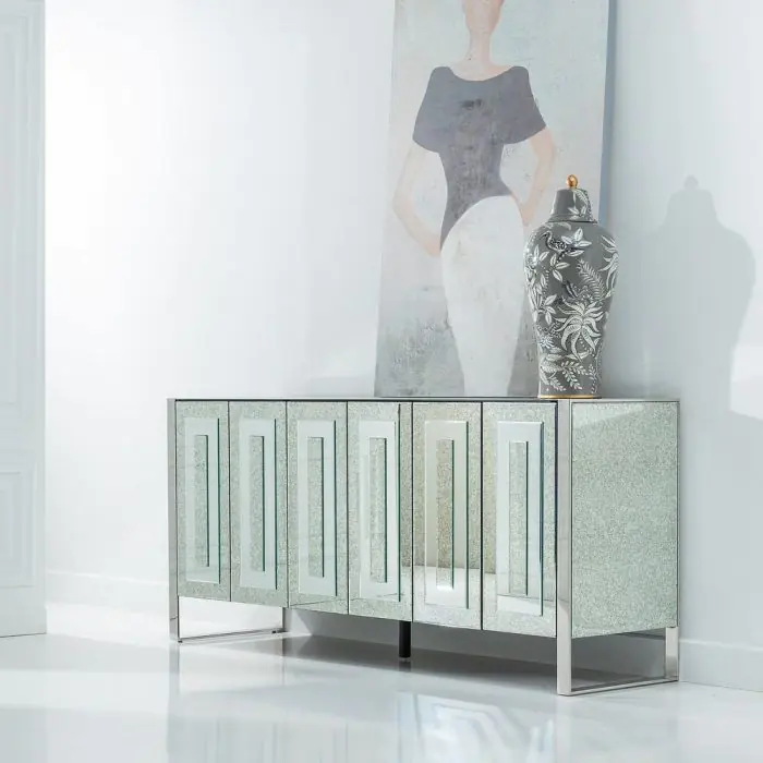 Aparador Espejo Plateado Contemporáneo,200 Cm