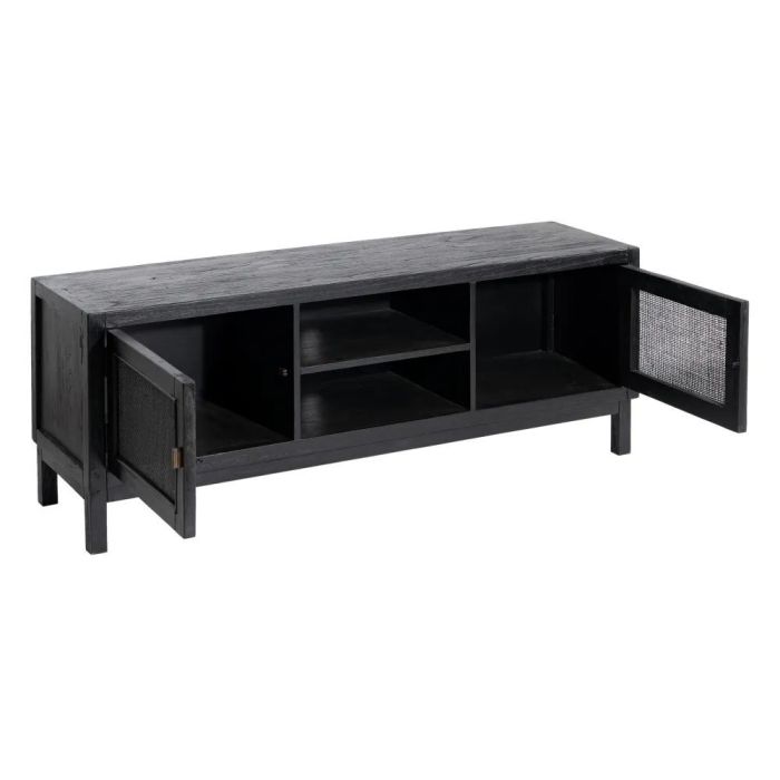 Mueble TV Madera Negro Ratán Salón, 150 Cm