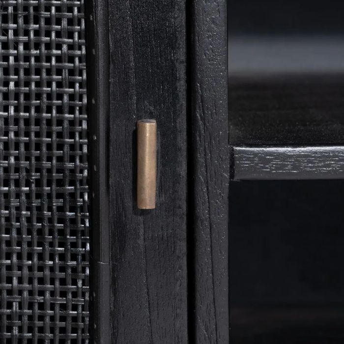 Mueble TV Madera Negro Ratán Salón, 150 Cm