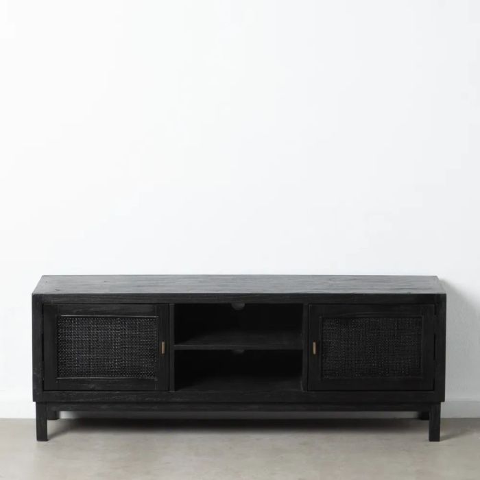 Mueble TV Madera Negro Ratán Salón, 150 Cm