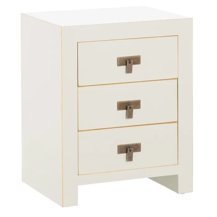 Mesita de Noche Estilo Oriental Color Crema Madera Abeto Dm, 45 Cm