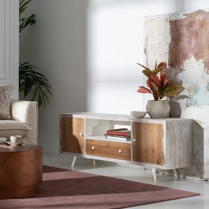 Mueble TV Madera Mdf Blanco/Natural, 150 Cm