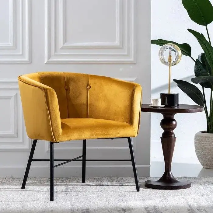 Sillón Vintage Terciopelo Mostaza Acero, 75 Cm