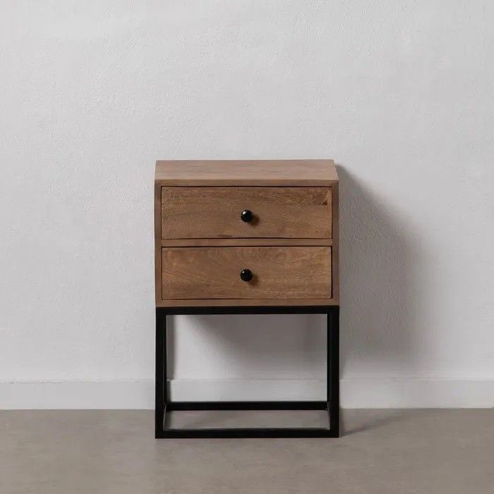 Mesita de Noche Madera Mango Negro/Natural, 61 Cm
