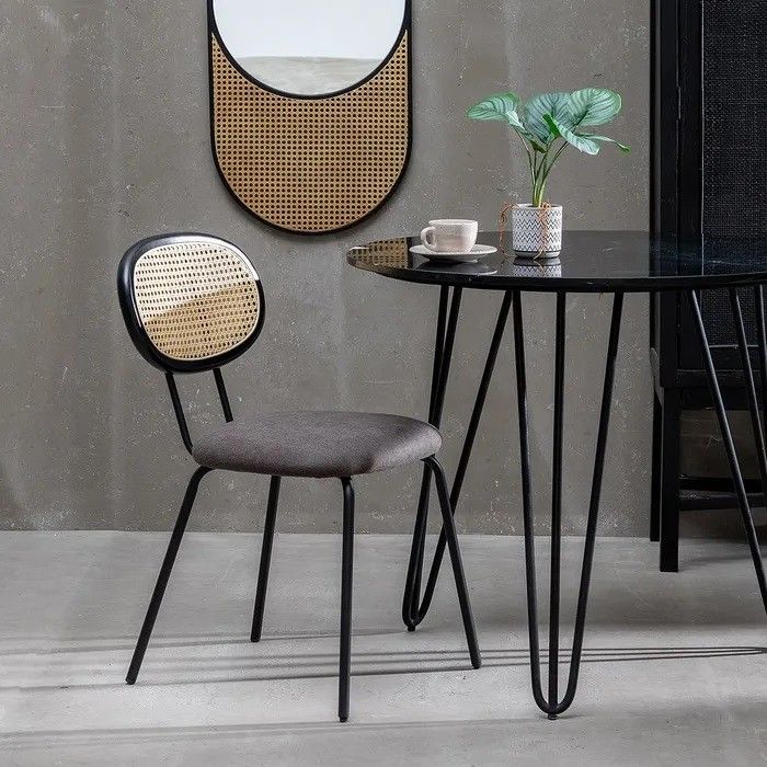 Silla Salón Vintage Gris Tejido Metal, 48 Cm