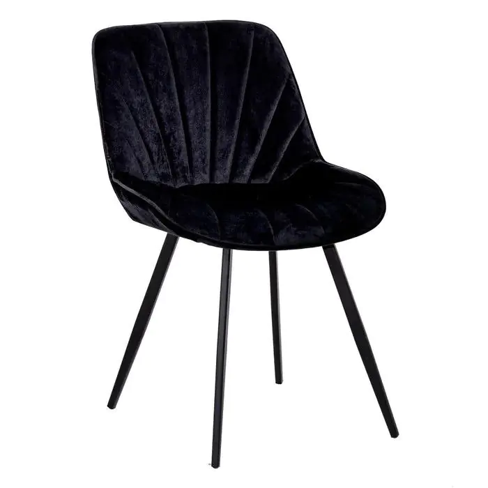 Silla Tapizado Terciopelo Negro Patas Metal Negro, 51 Cm