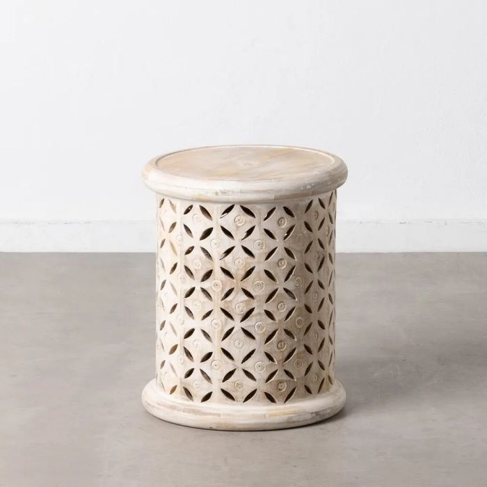 Mesa Auxiliar Madera Tallada Blanco, 46,50 Cm
