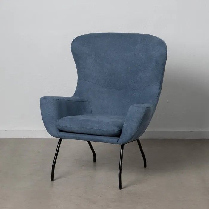 Sillón Diseño Moderno Tejido Azul Metal Salón, 81 Cm