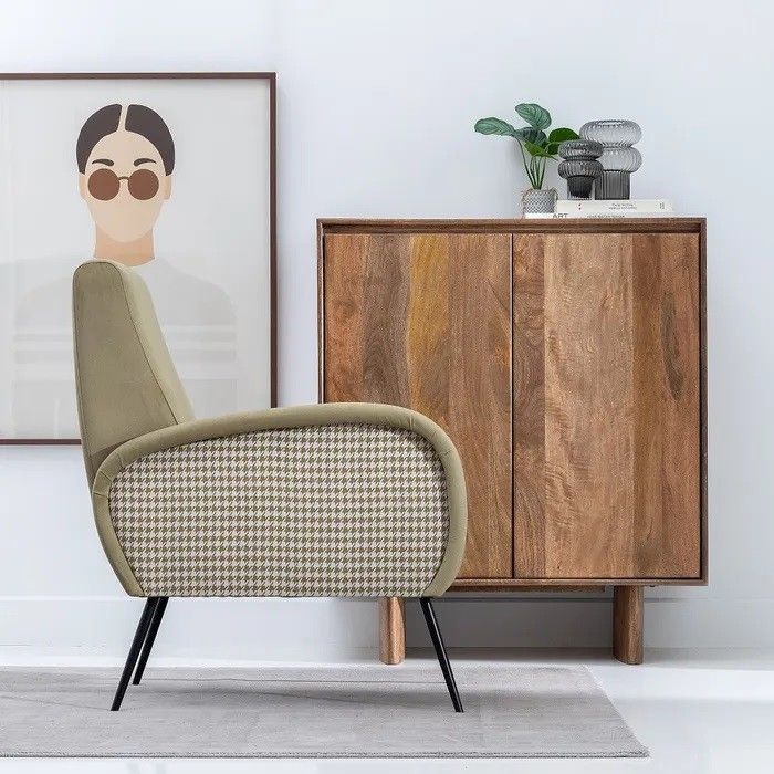 Sillón Tejido Verde Oliva Metal Salón, 68 Cm