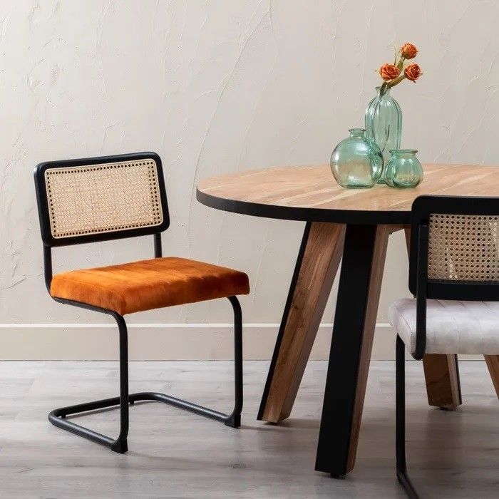 Silla Tejido Calabaza Ratan Acero Negro, 84 Cm