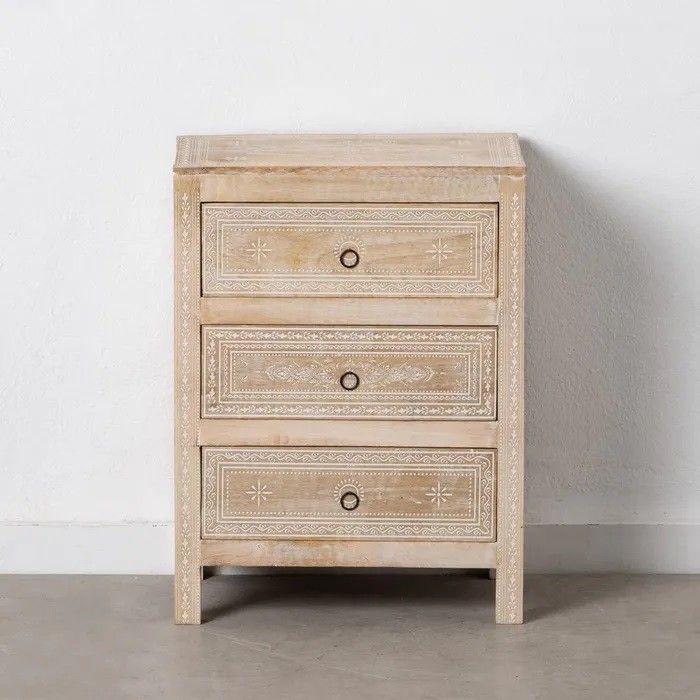Mesita de Noche Estilo Vintage Madera de Mango Blanco Rozado, 45'50 Cm
