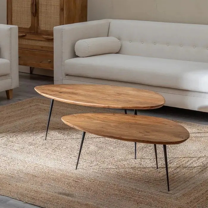 S/2 Mesa Centro Natural Madera Metal, 110 X 63 X 40 Cm