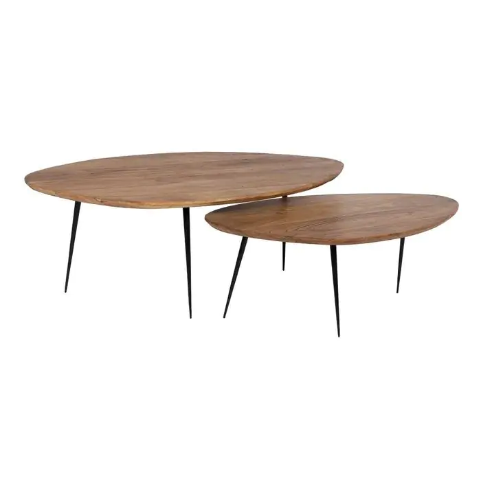 S/2 Mesa Centro Natural Madera Metal, 110 X 63 X 40 Cm