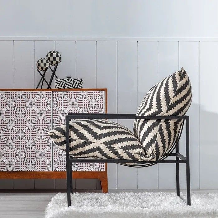 Sillón Tejido Blanco Negro Metal, 70 X 84 X 86 Cm